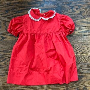 Vintage Red Dress with White Lace Collar